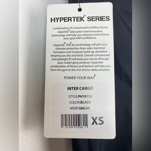 Hypertek size XS Women’s Inter Cargo Black Athletic Activewear Crop Leggings - Picture 6 of 7